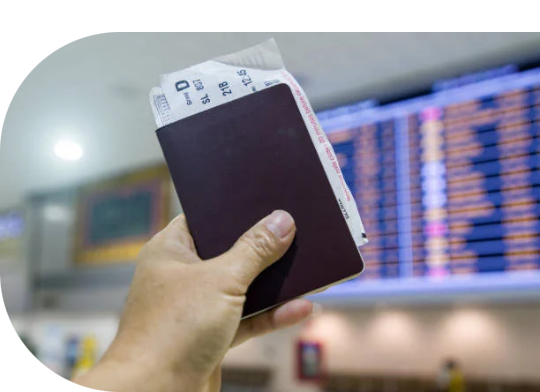 Passport and boarding pass at an airport