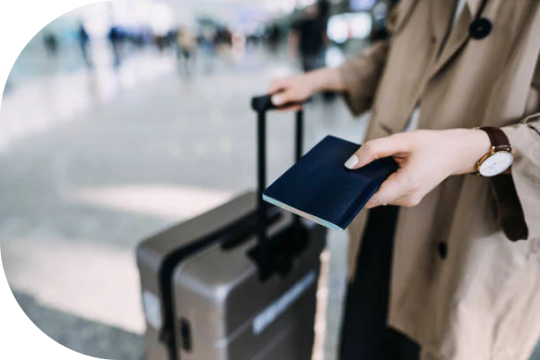 Traveler preparing documents for a trip